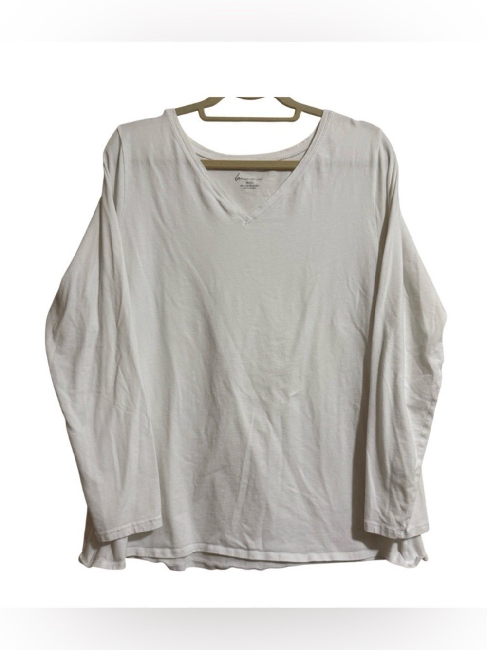 Lane Bryant White V-Neck Long Sleeve Tee